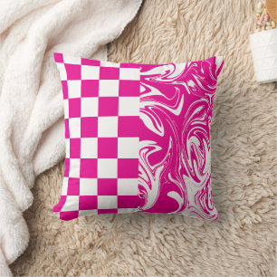 Checks and Swirls in Magenta and White Cushion