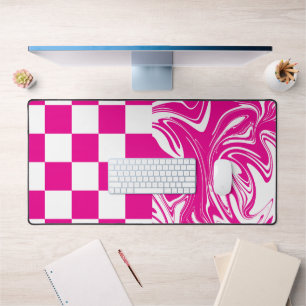 Checks and Swirls in Magenta and White Desk Mat