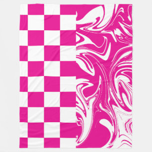 Checks and Swirls in Magenta and White Fleece Blanket