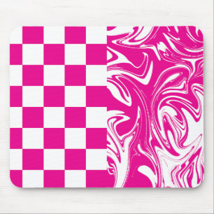 Checks and Swirls in Magenta and White Mouse Mat
