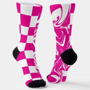 Checks and Swirls in Magenta and White Socks