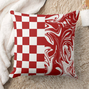 Checks and Swirls in Red and White Cushion