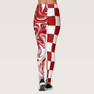 Checks and Swirls in Red and White Leggings