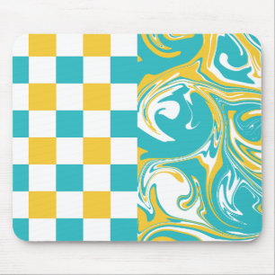 Checks and Swirls in Turquoise, Yellow, and White Mouse Mat