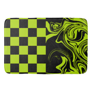 Checks and Swirls - Lime Green and Black Bath Mat
