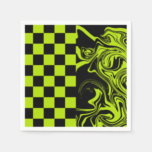 Checks and Swirls - Lime Green and Black Napkin