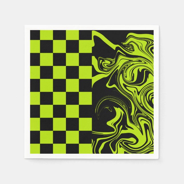 Checks and Swirls - Lime Green and Black Napkin (Front)