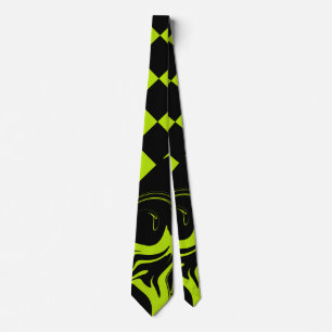 Checks and Swirls - Lime Green and Black Tie