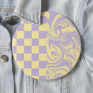 Checks and Swirls - Pastel Yellow and Purple 6 Cm Round Badge