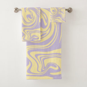Checks and Swirls - Pastel Yellow and Purple Bath Towel Set