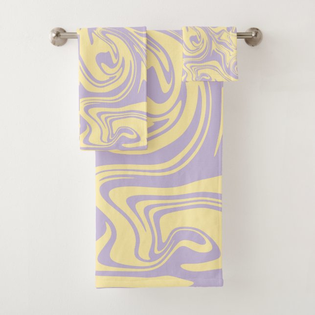 Checks and Swirls - Pastel Yellow and Purple Bath Towel Set (Insitu)