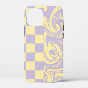 Checks and Swirls - Pastel Yellow and Purple iPhone 12 Mini Case