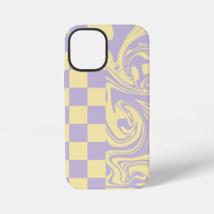 Checks and Swirls - Pastel Yellow and Purple iPhone 12 Mini Case