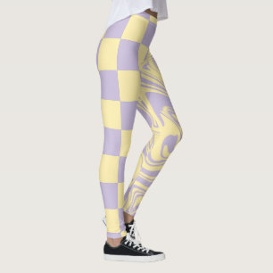 Checks and Swirls - Pastel Yellow and Purple Leggings