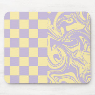 Checks and Swirls - Pastel Yellow and Purple Mouse Mat