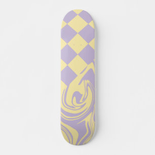 Checks and Swirls - Pastel Yellow and Purple Skateboard