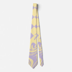 Checks and Swirls - Pastel Yellow and Purple  Tie