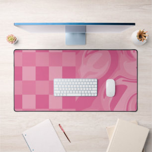 Checks and Swirls - Pink Desk Mat