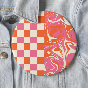 Checks and Swirls - Pink, Orange and Cream 6 Cm Round Badge