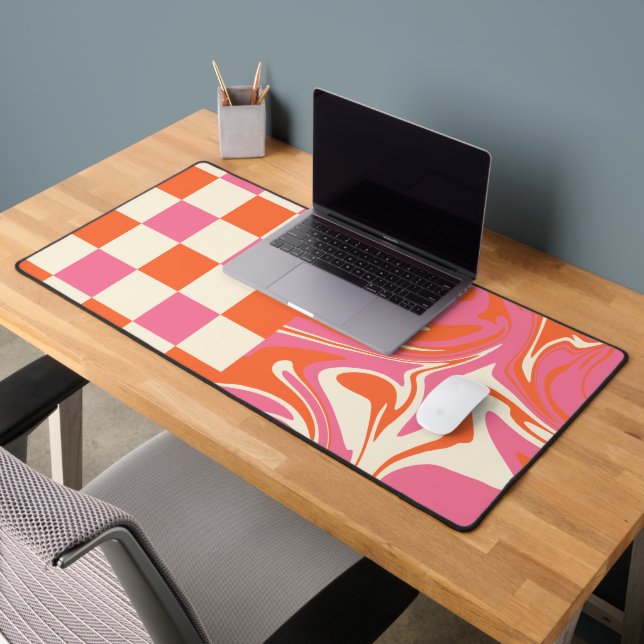 Checks and Swirls - Pink, Orange and Cream Desk Mat (Office 2)
