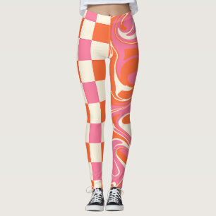 Checks and Swirls - Pink, Orange and Cream Leggings