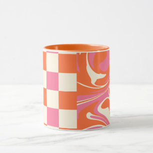 Checks and Swirls - Pink, Orange and Cream Mug