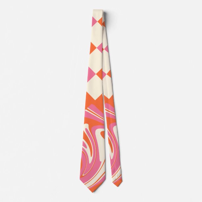 Checks and Swirls - Pink, Orange and Cream Tie (Front)