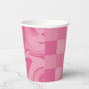 Checks and Swirls - Pink Paper Cups