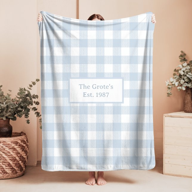 Checks Blue and White Sherpa Blanket Family Name (Creator Uploaded)