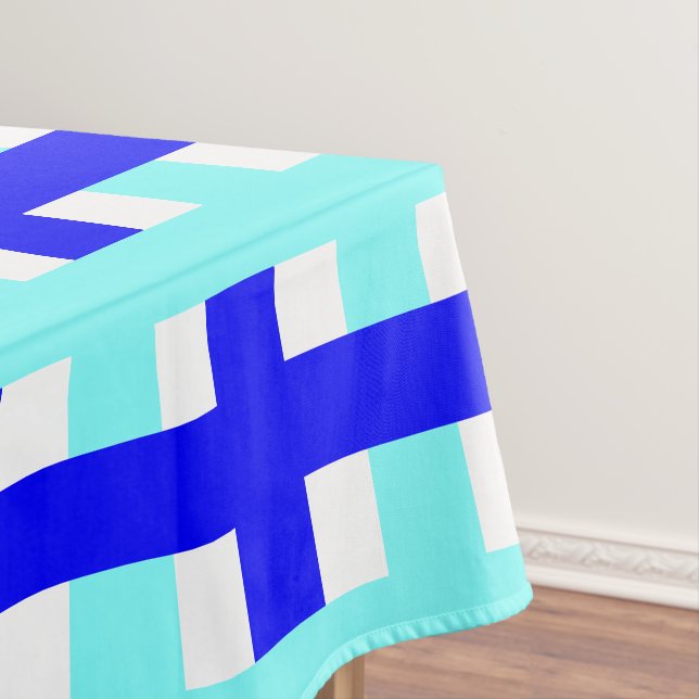 Checks Square Pattern Modern Blue White  Tablecloth (In Situ)