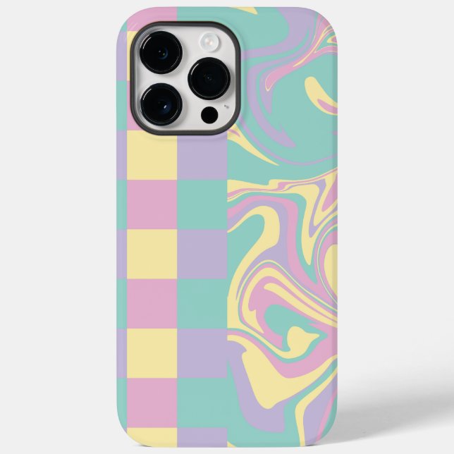 Checks & Swirls Pastel Pink,Yellow, Purple & Green Case-Mate iPhone Case (Back)