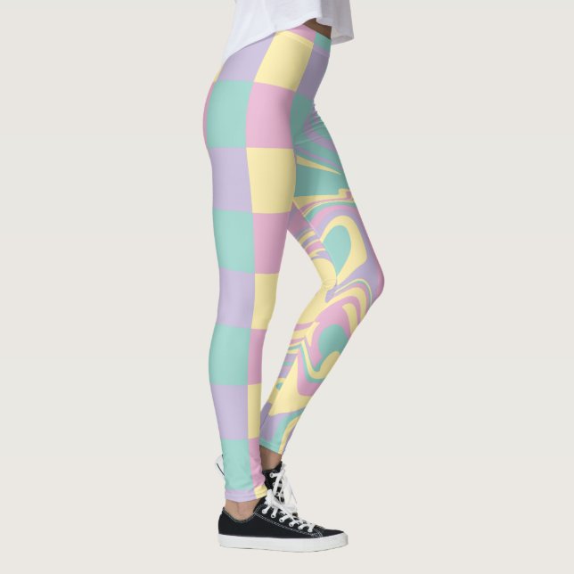 Checks & Swirls Pastel Pink,Yellow, Purple & Green Leggings (Right)