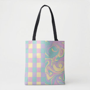 Checks & Swirls Pastel Pink,Yellow, Purple & Green Tote Bag