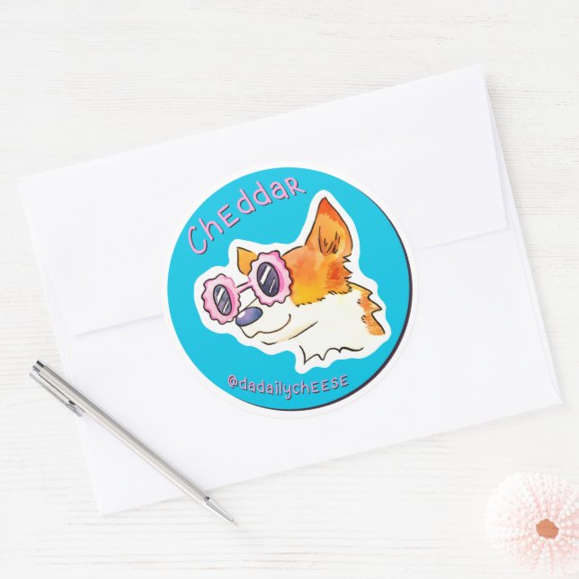 Cheddar The Corgi With Sunglasses Classic Round Sticker (Envelope)