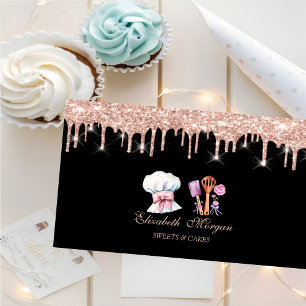 Cheef Tools Flowers Rose Gold Drips Bakery Business Card