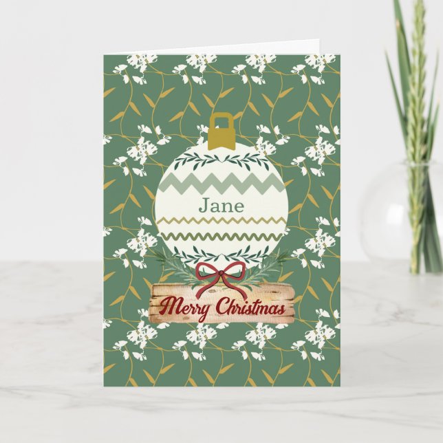 Cheeful Regal Floral Green Holiday Card (Front)