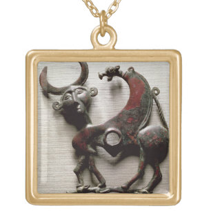 Cheek piece of a horse bit in the form of a human- gold plated necklace