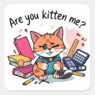 Cheeky 'Are You Kitten Me?' Cat Back To School Square Sticker