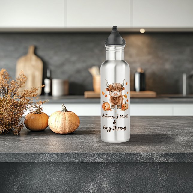 Cheeky Autumn Highland Cow 710 Ml Water Bottle (Creator Uploaded)