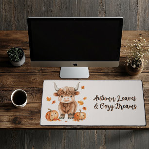 Cheeky Autumn Highland Cow Desk Mat