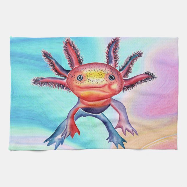 Cheeky Axolotl design kitchen/hand towel (Horizontal)