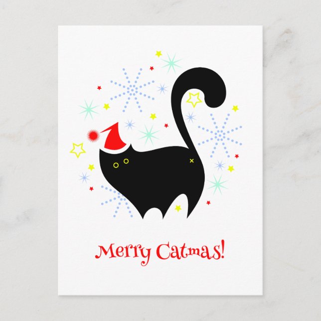 Cheeky Black Cat Butt Santa Hat Merry Catmas Postcard (Front)