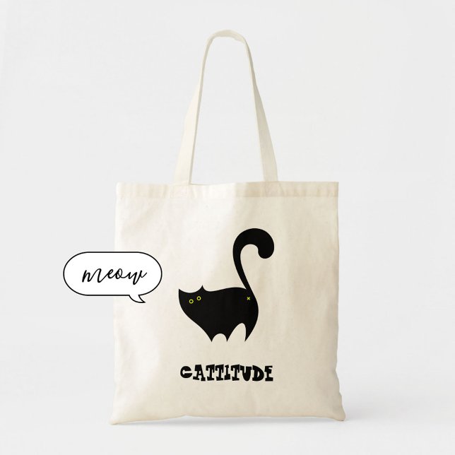 Cheeky Black Cat with Cattitude Funny Tote Bag (Creator Uploaded)