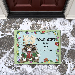 Cheeky Christmas Cat Humour Maine Coon Green Funn Doormat