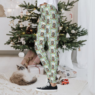 Cheeky Christmas Cat Humour Maine Coon Green Funny Leggings