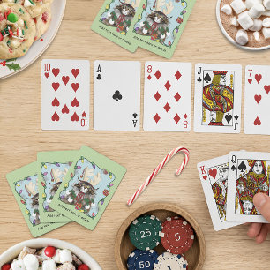Cheeky Christmas Cat Humour Maine Coon Green Funny Playing Cards