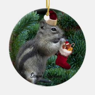 Cheeky Christmas Chipmunk Ceramic Tree Decoration