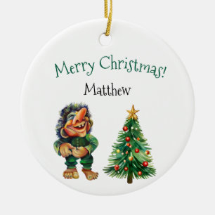 Cheeky Christmas Troll and Tree Delight Ceramic Tree Decoration