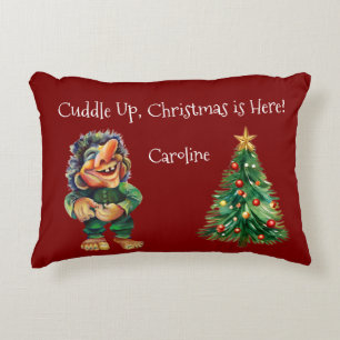 Cheeky Christmas Troll and Tree Delight Decorative Cushion