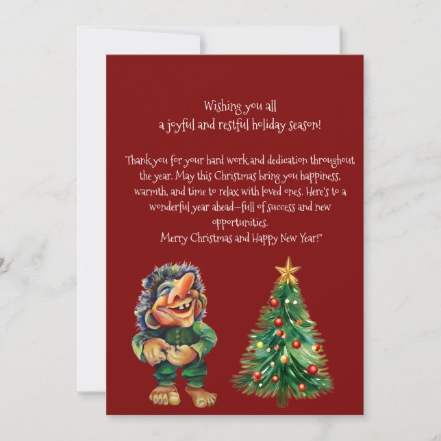 Cheeky Christmas Troll and Tree Delight  Holiday Card (Front)